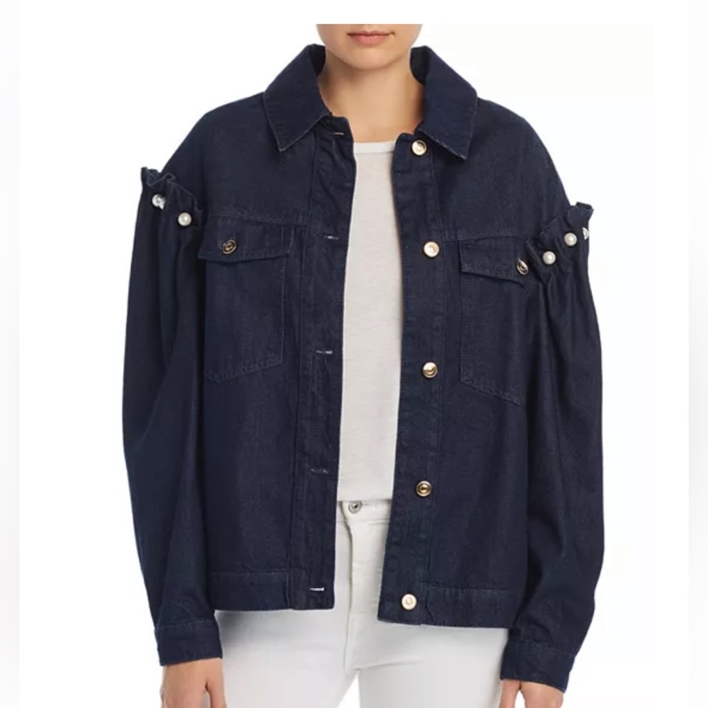 No Frills by Mother of Pearl Faux Pearl Embellished Denim Jacket